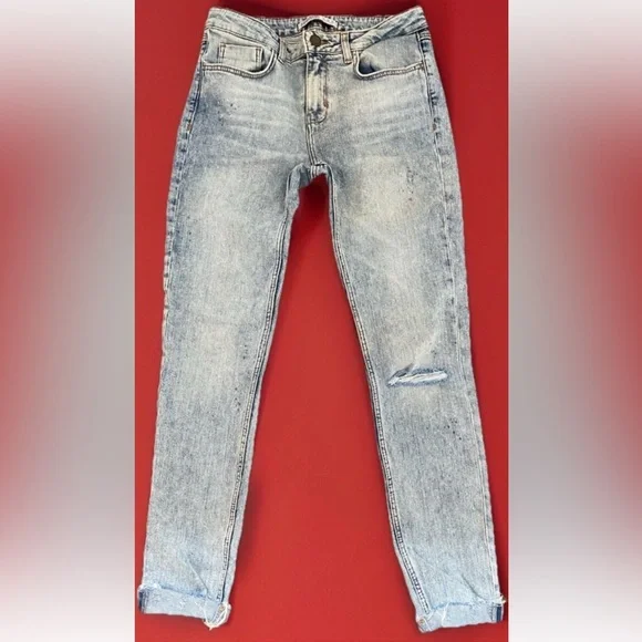 Zara Basic Jeans Women's Sz 4 Denim Z1975 Ankle Cuffed Mid Rise Straight Leg - Picture 2 of 16